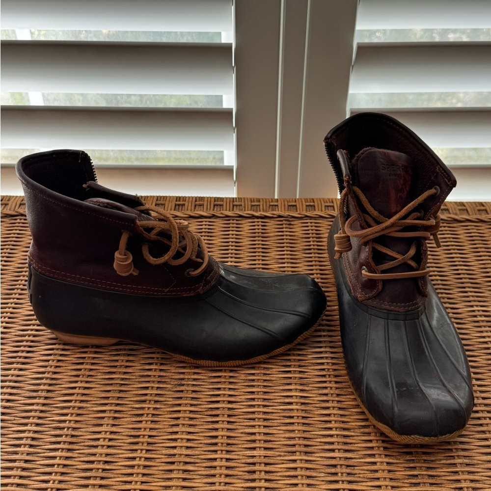 Black and Brown Sperry Duck Boots